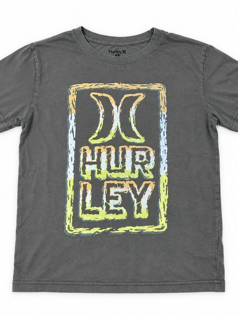 Hurley Charcoal Gray Short Sleeve Tee with Neon Graphic